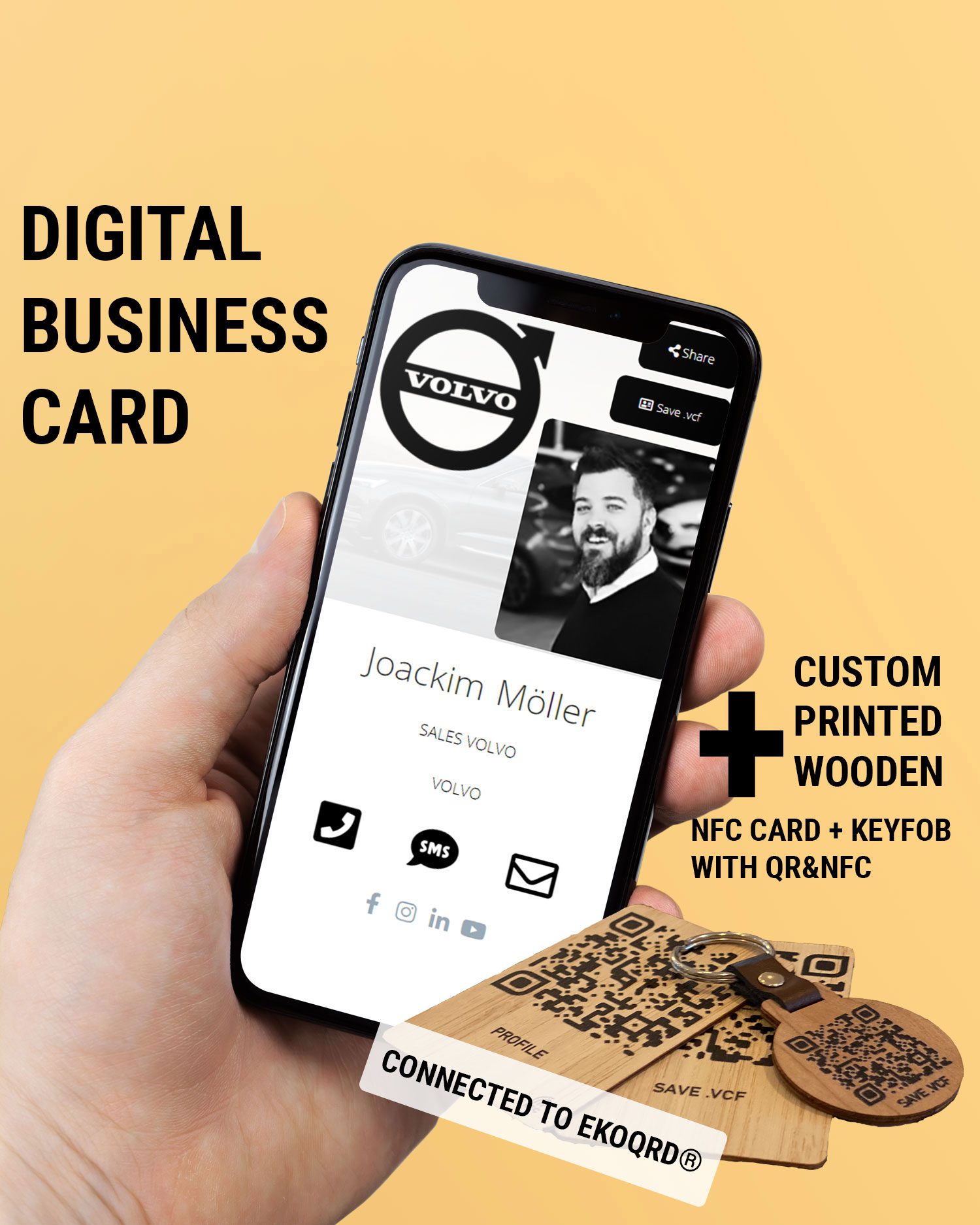 NFC DIGITAL BUSINESS CARD WITH WOODEN NFC/QR CARD AND KEYFOB